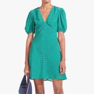 STAUD Graphic Print Puff Sleeve Mini Dress
